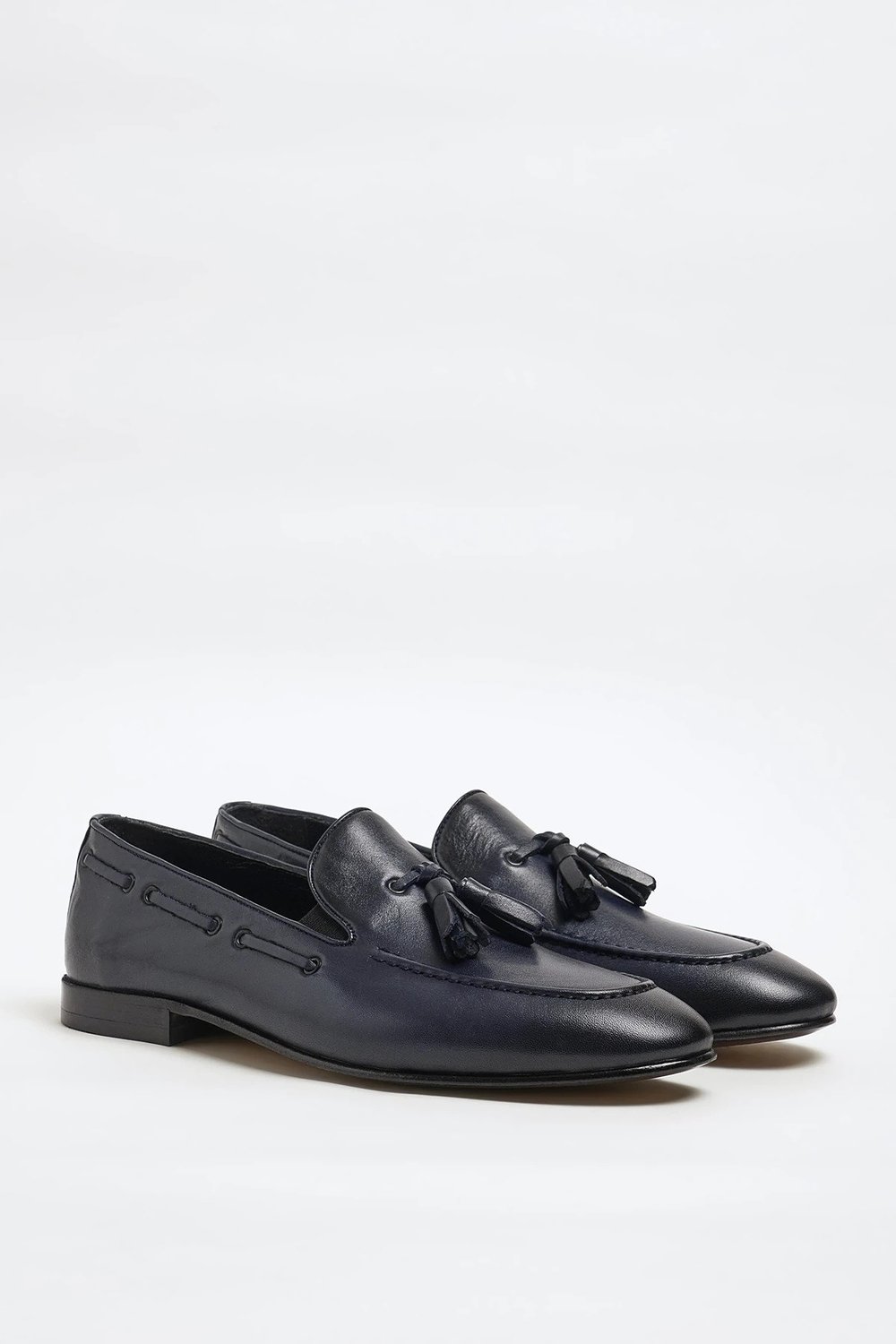 Tokyo Model Hakiki Natural Deri Kösele Taban Loafer Ayakkabı - LACİVERT