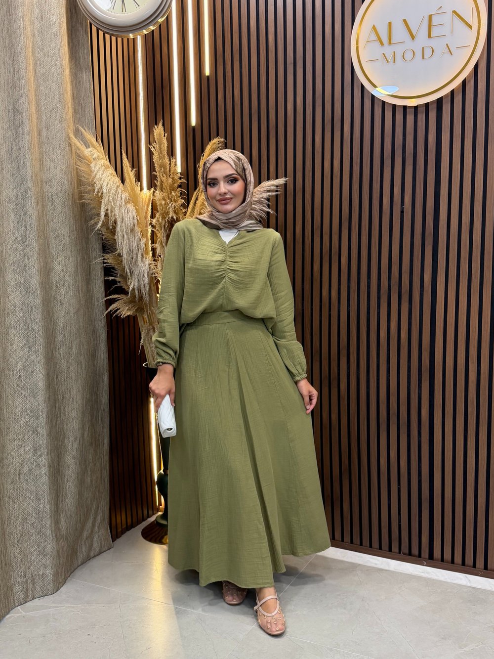 Ria Muslin Kumaş Etekli Takım | Mint Yeşili