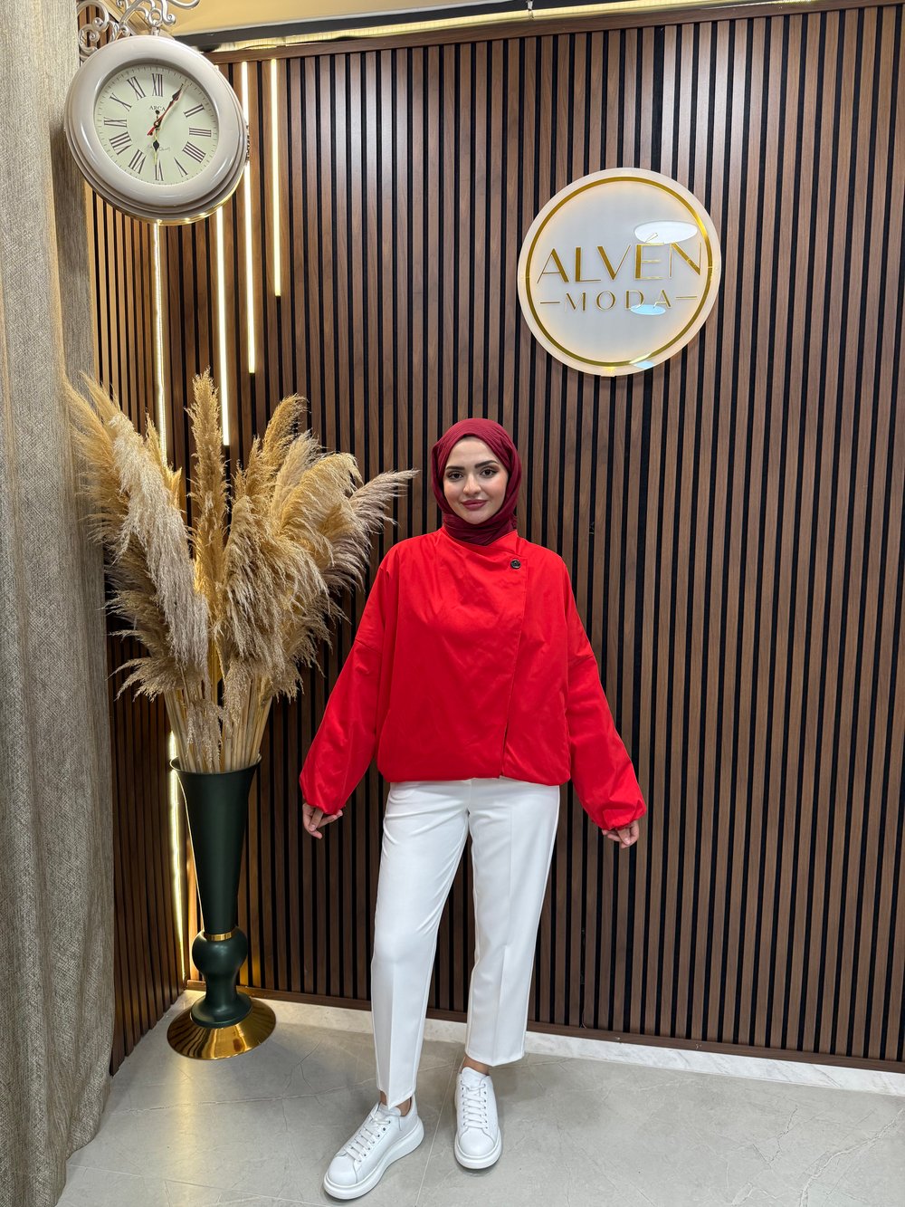 Saria Premium Su Geçirmez Oversize Spor Trençkot | Kırmızı