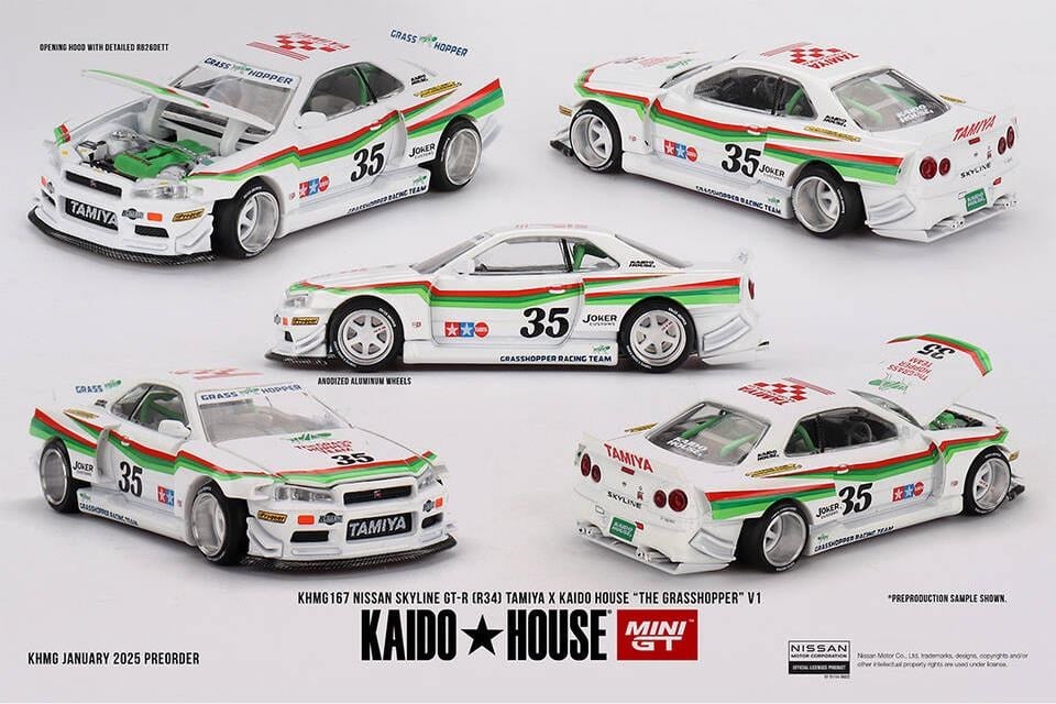 Mini GT 1/64 Nissan Skyline Gt-R (R34) Tamiya X The Grasshopper - Jelatinli 