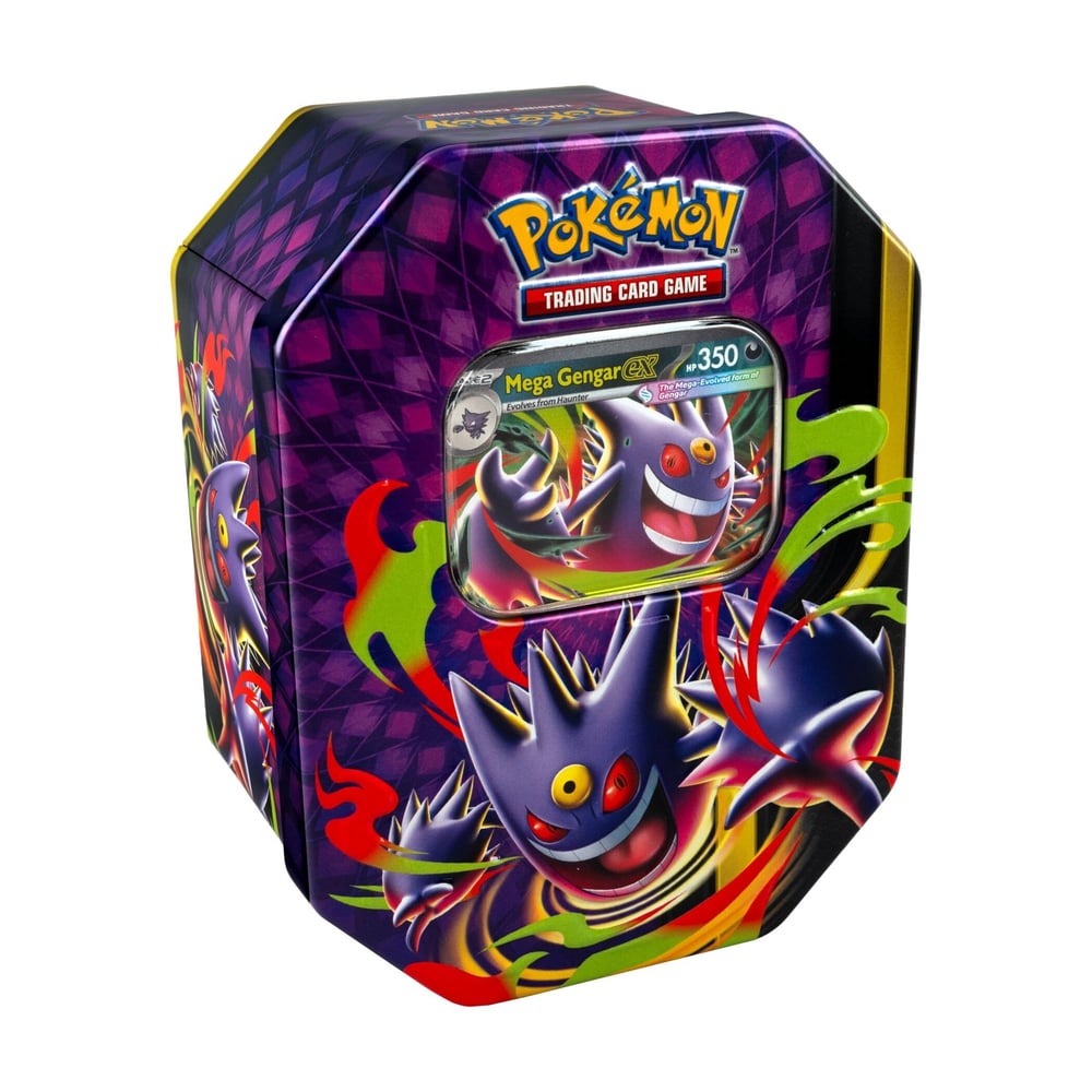 Pokemon TCG Mega Moonlit Gengar ex Tin Sealed İçerik 1  oil promo card featuring Mega Gengar ex 4 Pokémon TCG booster packs A code card for  tcg live 