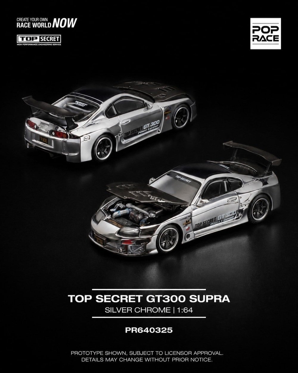 POPRACE 1:64 Top Secret GT300 Supra - Silver Chrome
