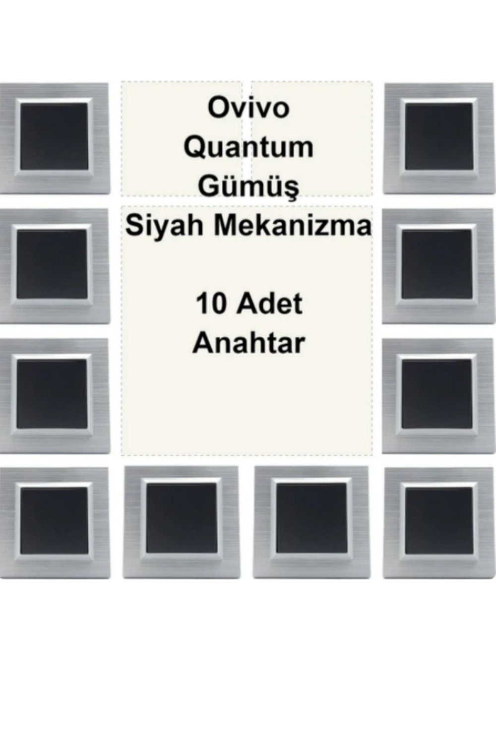 Asyagrup Ovivo Quantum Gümüş Çerçeve,Siyah Anahtar - 10 Adet