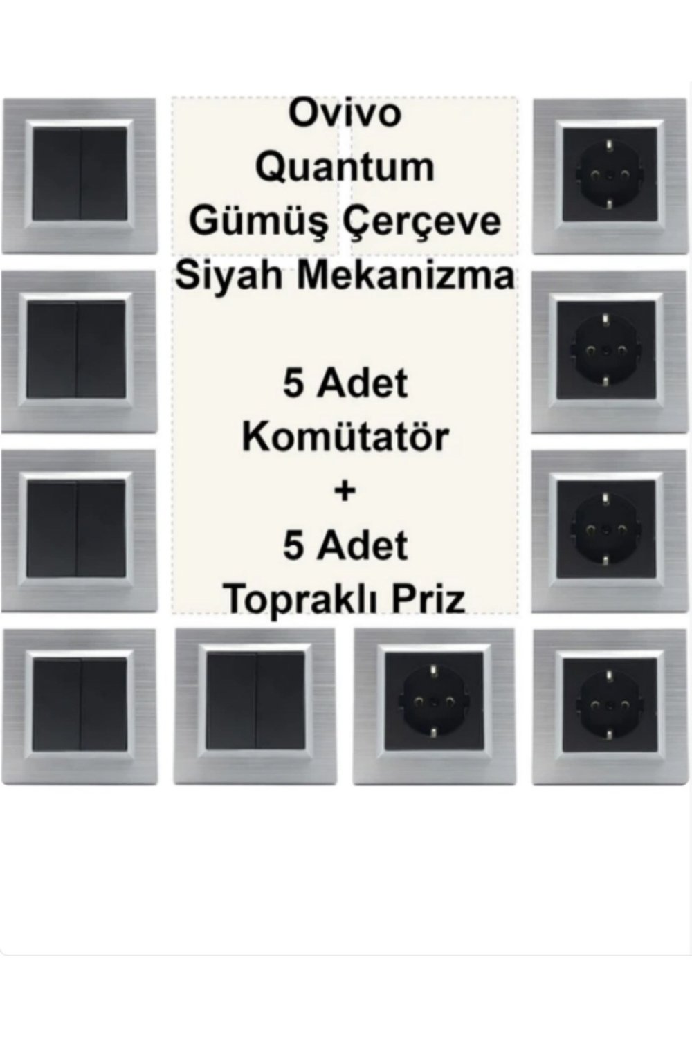 Asyagrup Ovivo Quantum Gümüş Set ( priz,komütatör) - Çerçeve Dahil