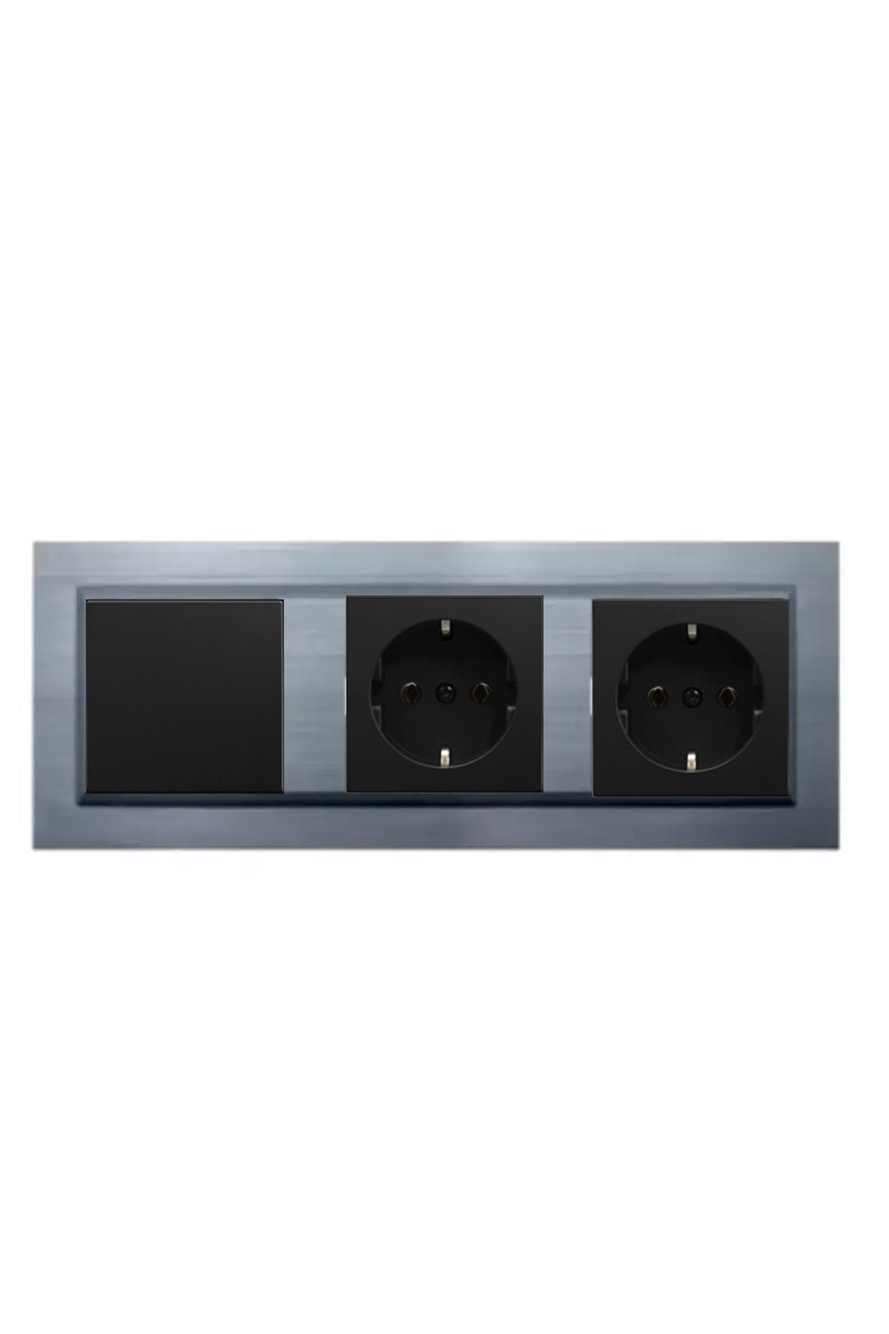 Ovivo Quantum Gümüş 3lü Set Anahtar, Topraklı Priz ve Topraklı Priz Set