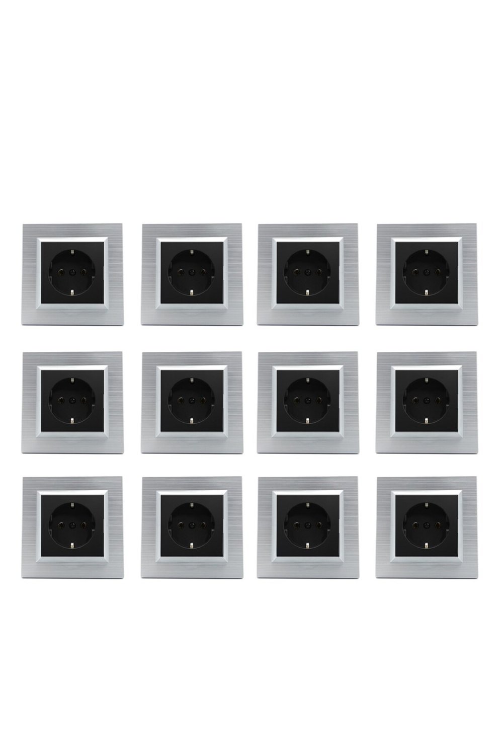 Ovivo Quantum Gümüş Topraklı Priz 12li Paket (Çerçeve Dahil)