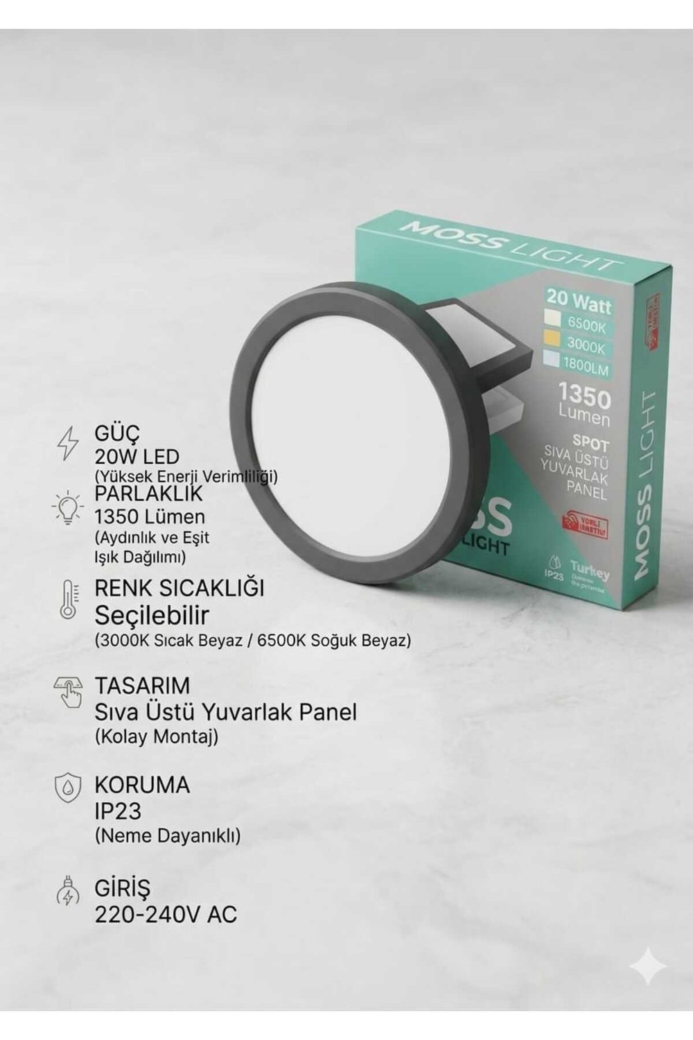 VİP AYDINLATMA / 20 WATT YUVARLAK PLASTİK SİYAH KASA SPOT 6500K