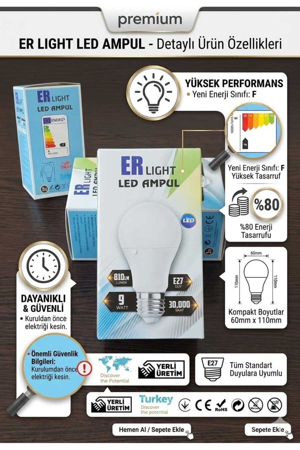 VİP AYDINLATMA / 9W ER AMPUL 3LÜ SET