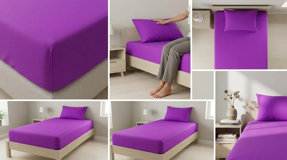 Premium %100 Pamuk Lastikli Çarşaf Takımı 120x200 + 30 cm Yatak Yüksekliği (Mor)