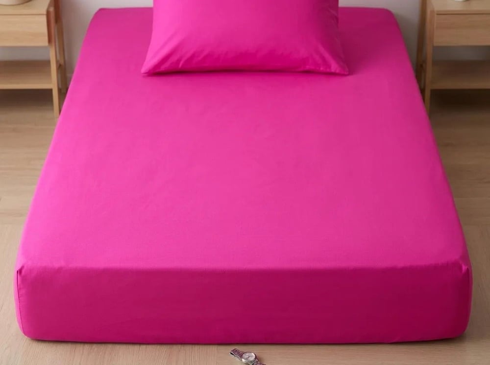 Premium %100 Pamuk Lastikli Çarşaf Takımı 120x200 + 30 cm Yatak Yüksekliği (Fuşya Pembe)