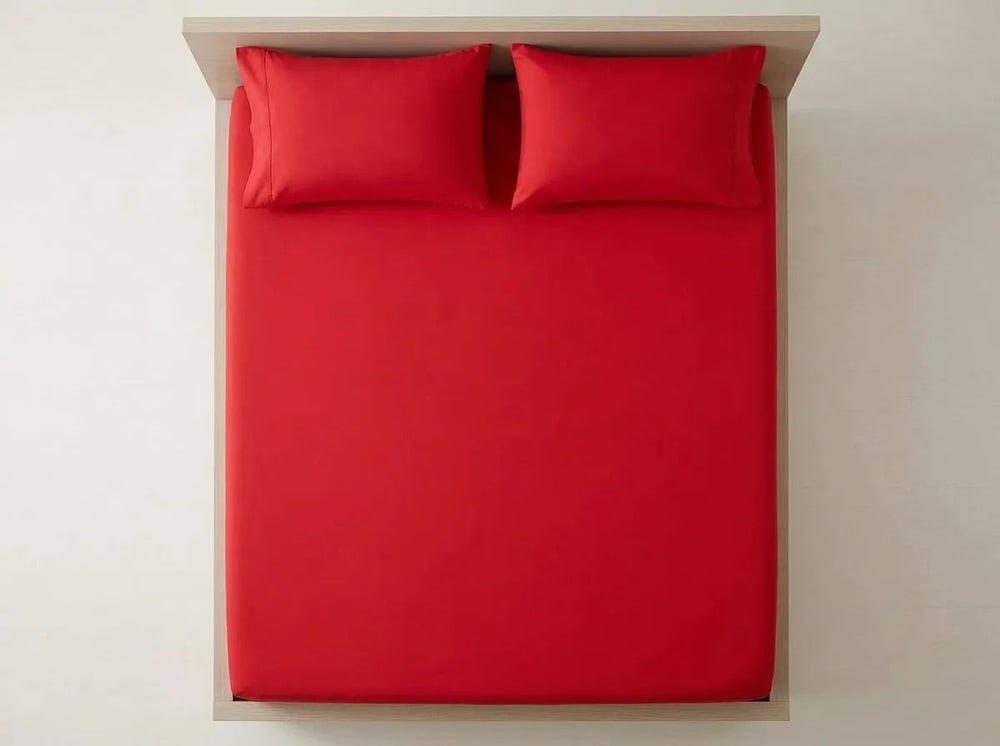 Premium %100 Pamuk Lastikli Çarşaf Takımı 180x200 + 30 cm Yatak Yüksekliği (3 Parça) - Kırmızı