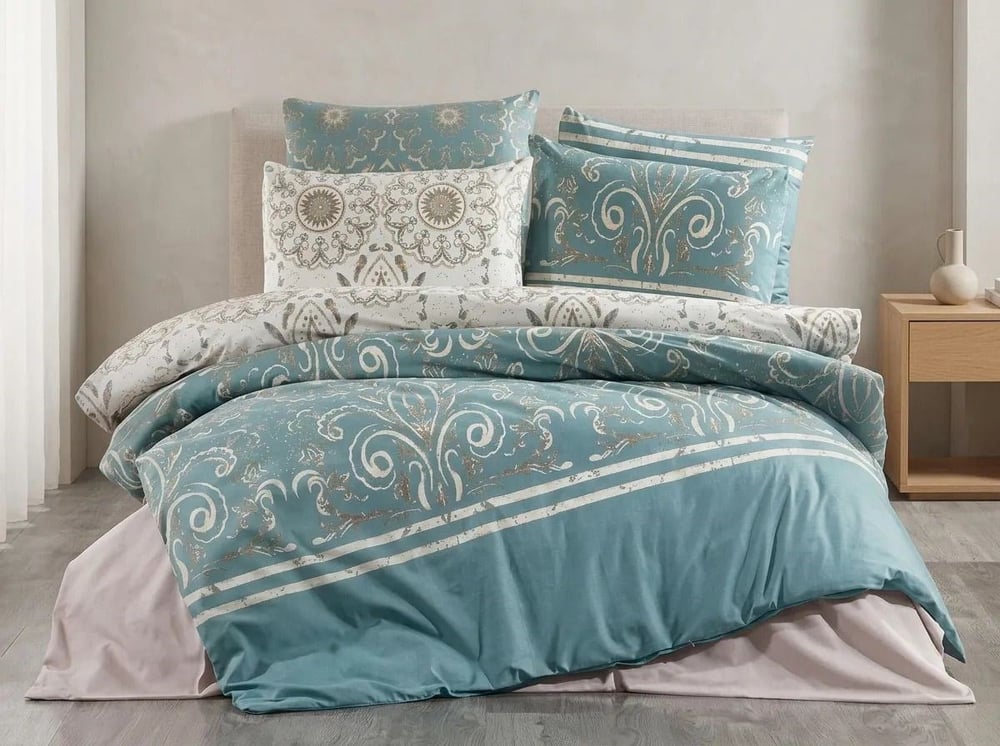 Royal Turkuaz Çift Kişilik Pamuklu Otantik Nevresim Takımı Seti