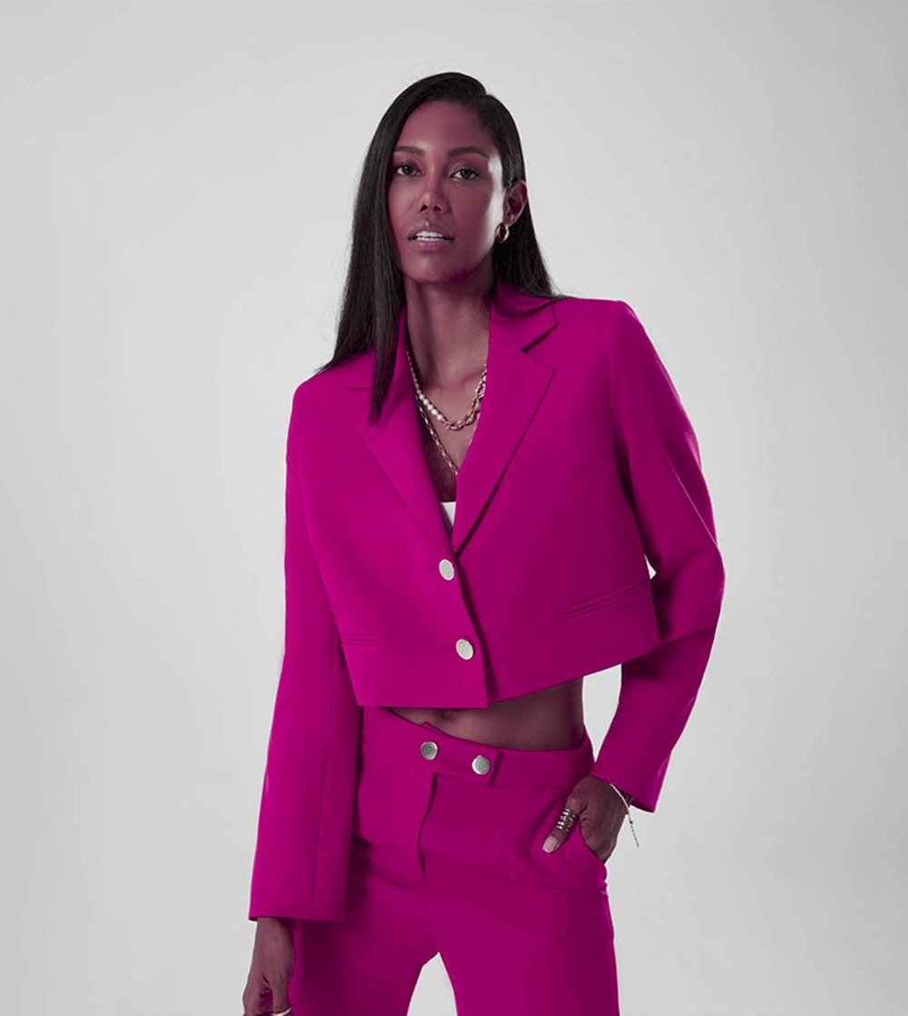Mizalle Kısa Kesim Düğmeli Blazer Kadın Ceket Fuşya