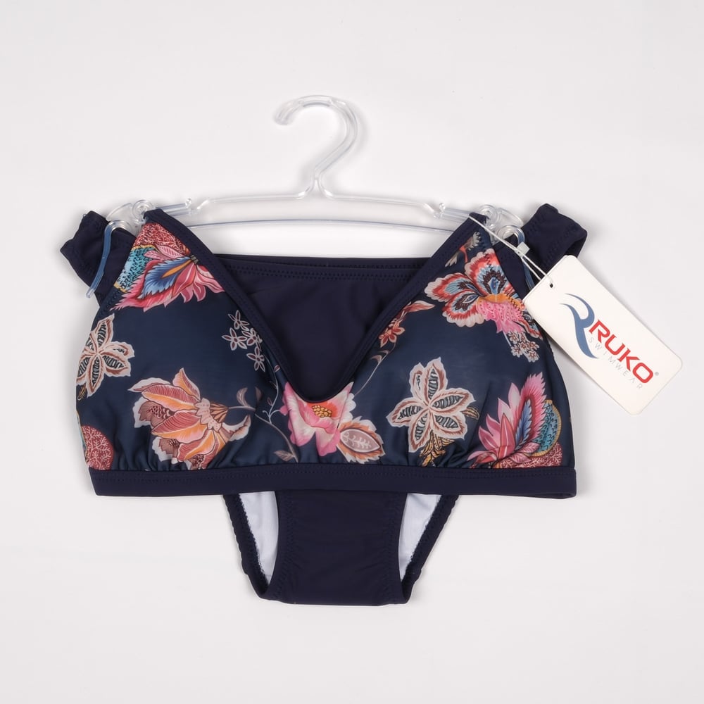 Ruko Çiçek Desenli Bikini Takımı Lacivert