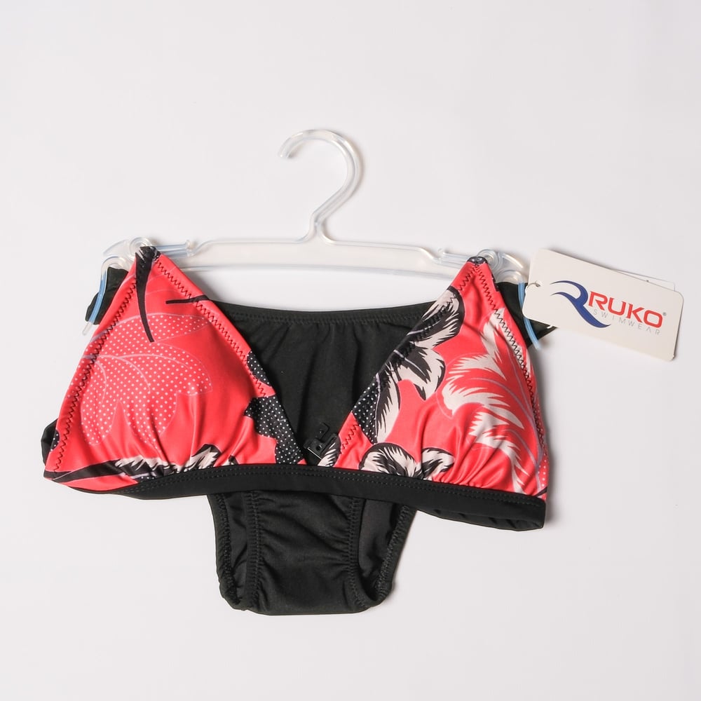 Ruko Floral Desenli Bikini Takımı Kırmızı-Siyah