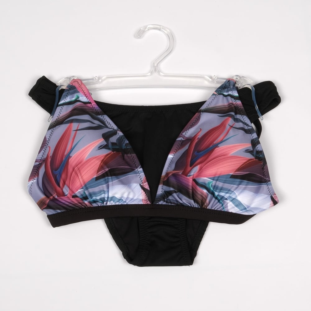 Ruko Floral Desenli Bikini Takımı Siyah