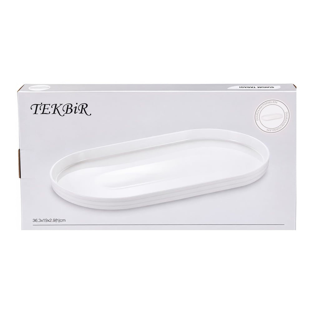 Tekbir Oval Porselen Sunum Tabağı 36,3 x 19 cm Beyaz