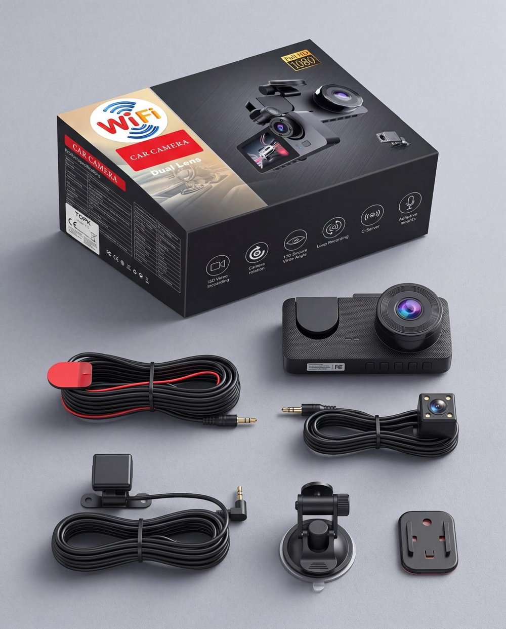 Topk Y15 WiFi Çift Lens Araç Kamerası – Ön ve iç mekan 1080P Full HD kayıt, WiFi canlı izleme ve döngüsel kayıt özellikleriyle yolculuğunuzun her anını güvenle kaydedin