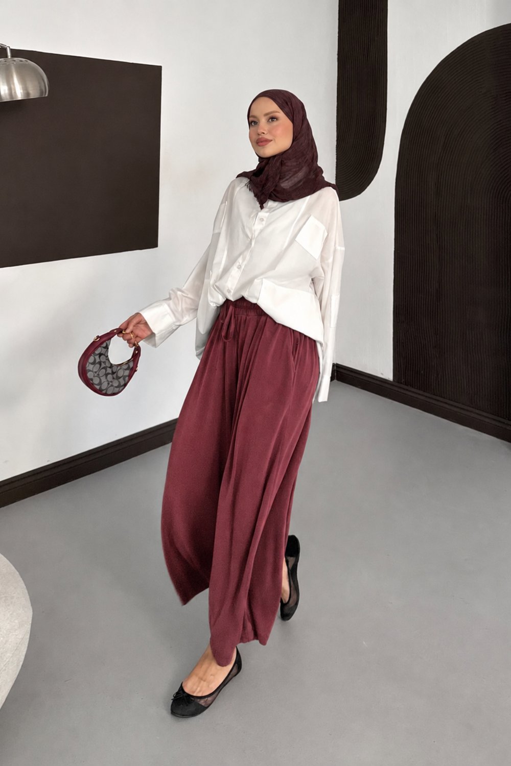 Lina Oysho Etek Görünümlü Pantolon - Bordo