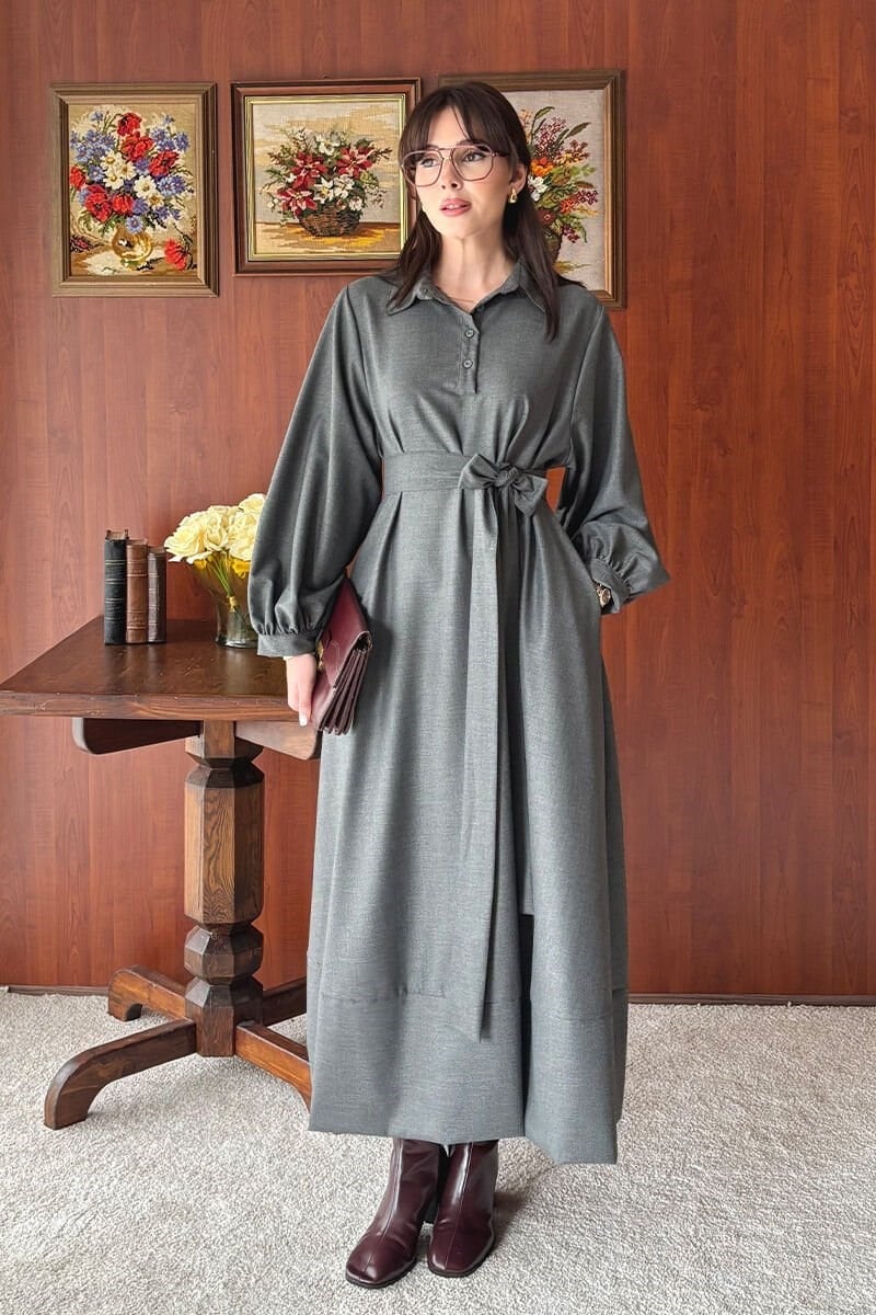 Antrasit Vintage Elbise