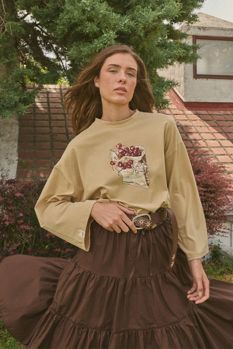 Bej Kiraz Baskılı Body
