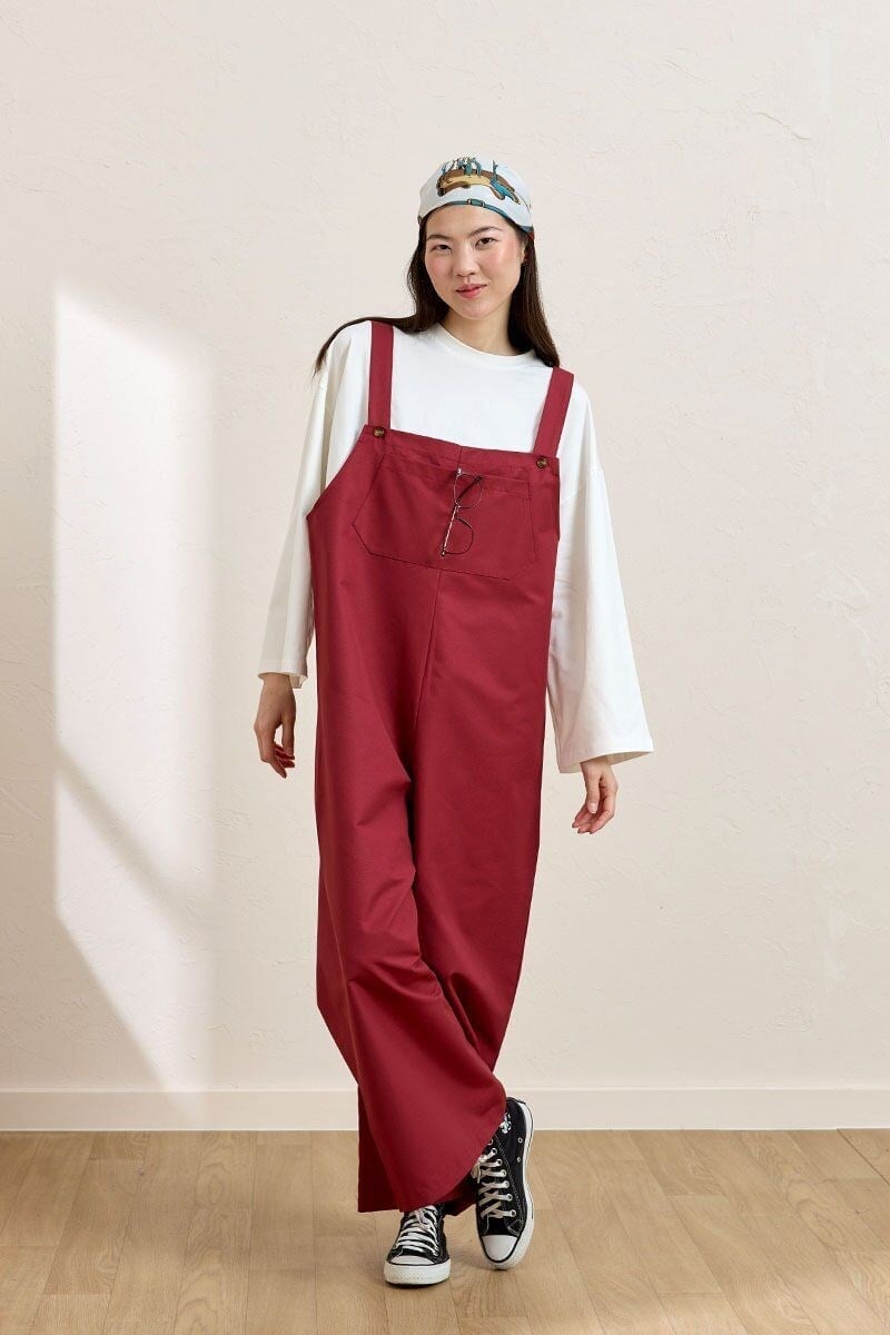Bordo Keten Salopet Tulum & Ekru Body Takım