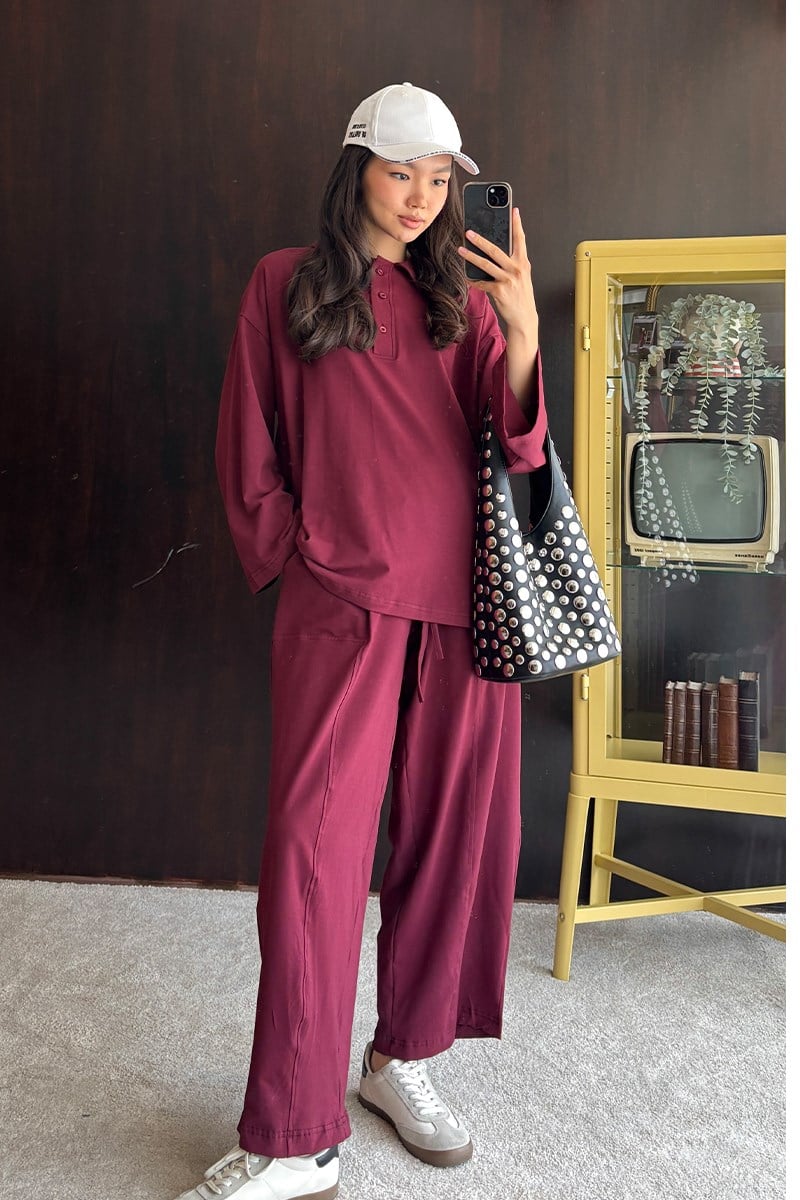 Bordo Süprem Şalvar Takım