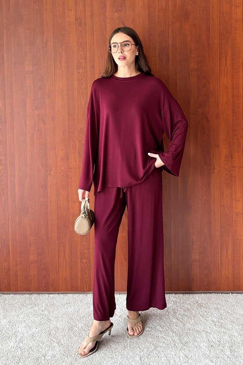 Bordo Viskon Basic Body & Bordo Viskon Pantolon