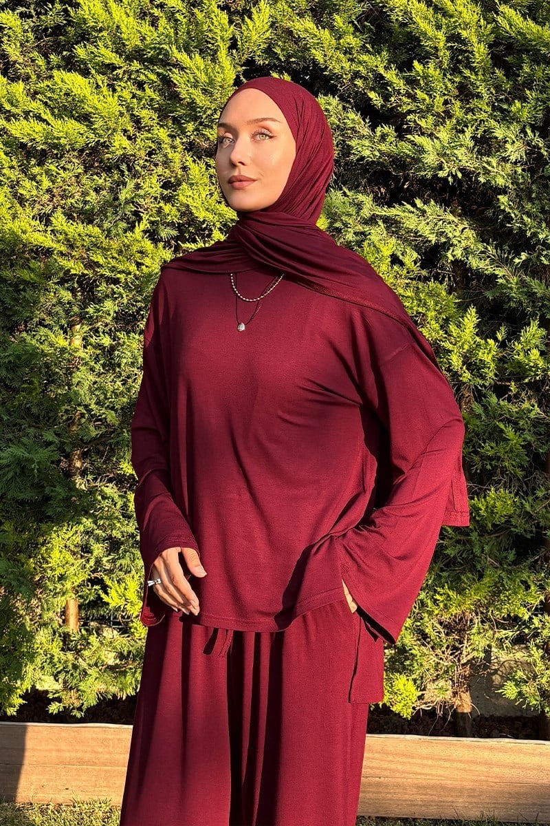Bordo Viskon Penye Şal