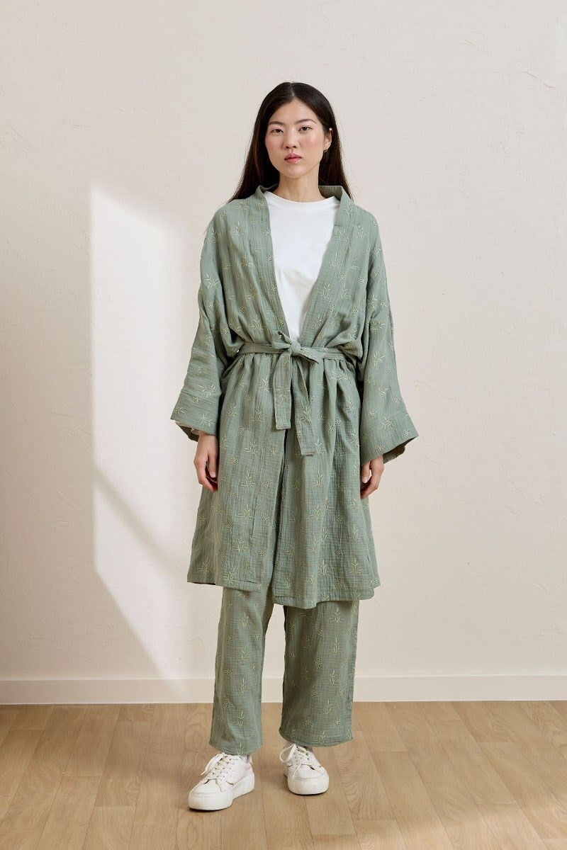 Çağla Fistolu Müslin Uzun Kimono