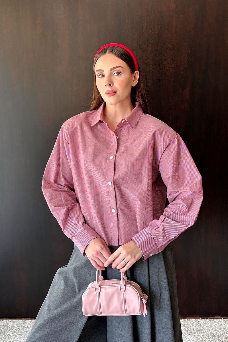 Gül Kurusu Çizgili Oversize Poplin Gömlek