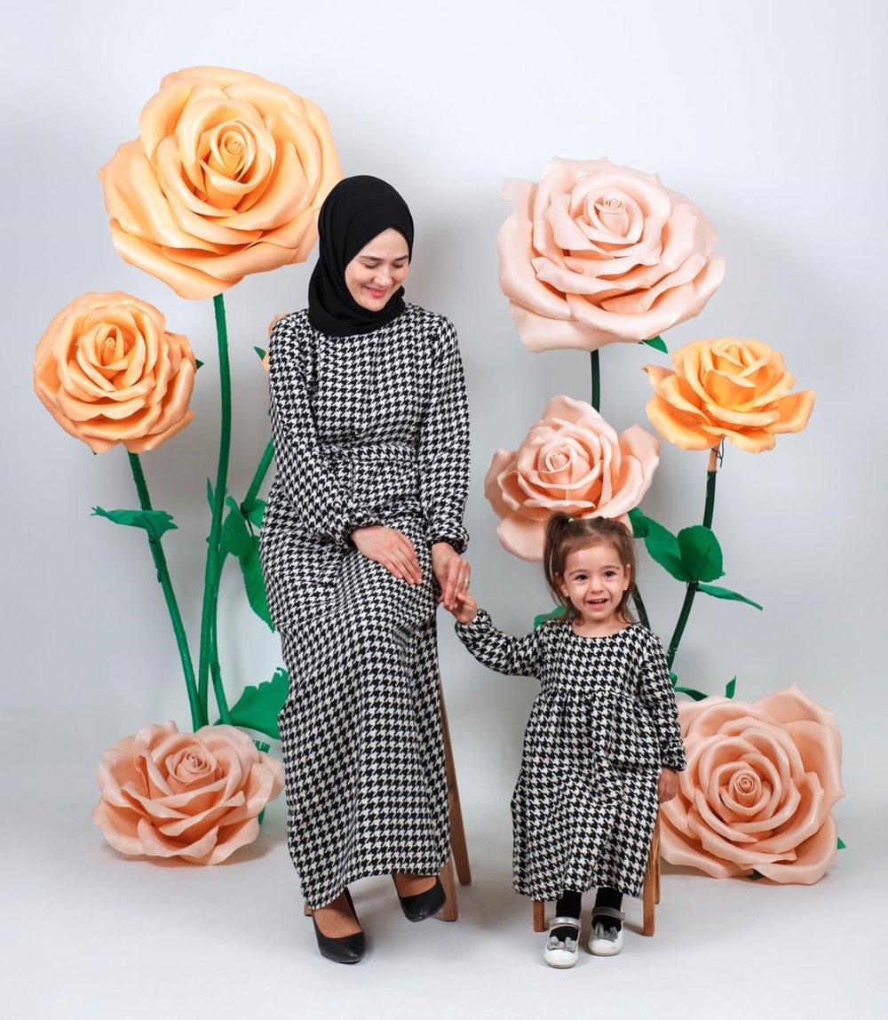 Kaz Ayağı Elbise ANNE BEBEK KOMBİN
