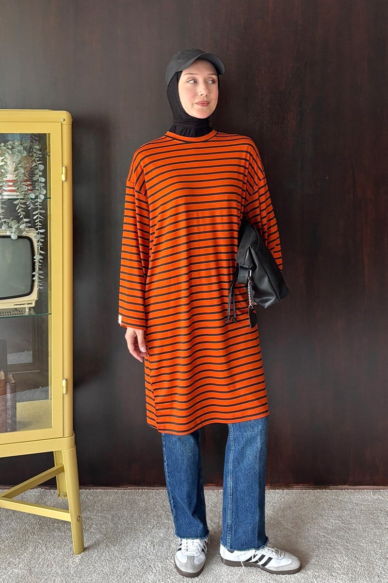 Kiremit Çizgili Tesettür Body