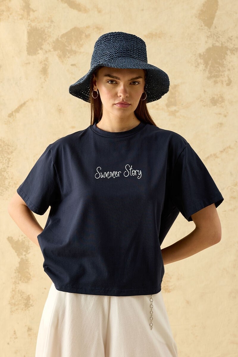Lacivert Summer Story Kısa Kol Body