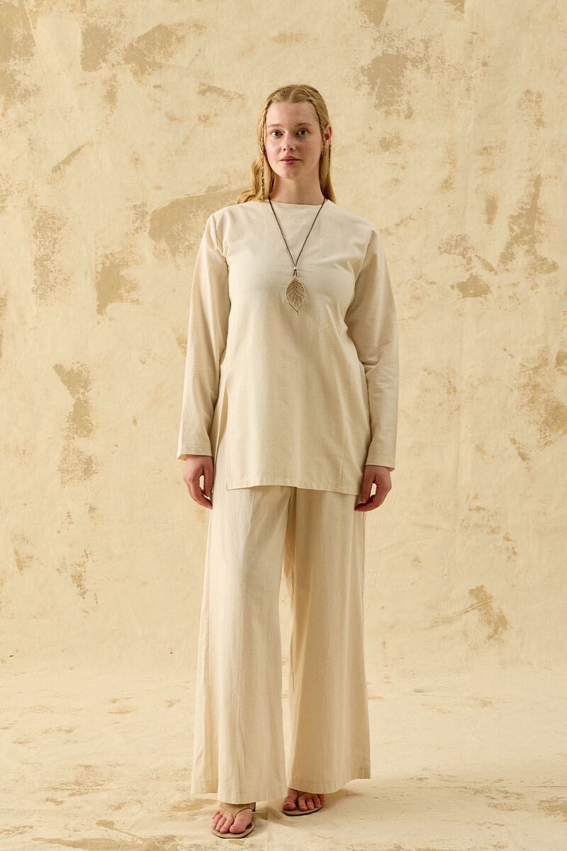 Organik Keten Yırtmaçlı Tunik & Pantolon Takım