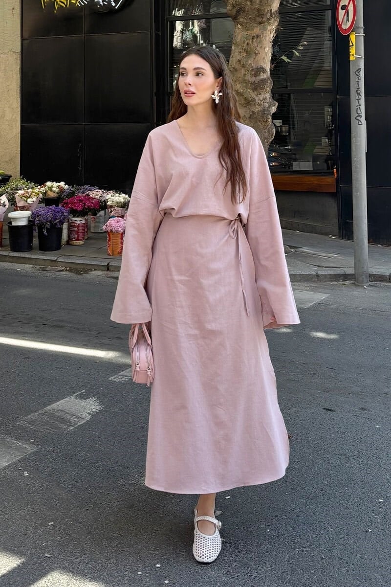 Soft Pembe Organik Keten Anvelop Etek