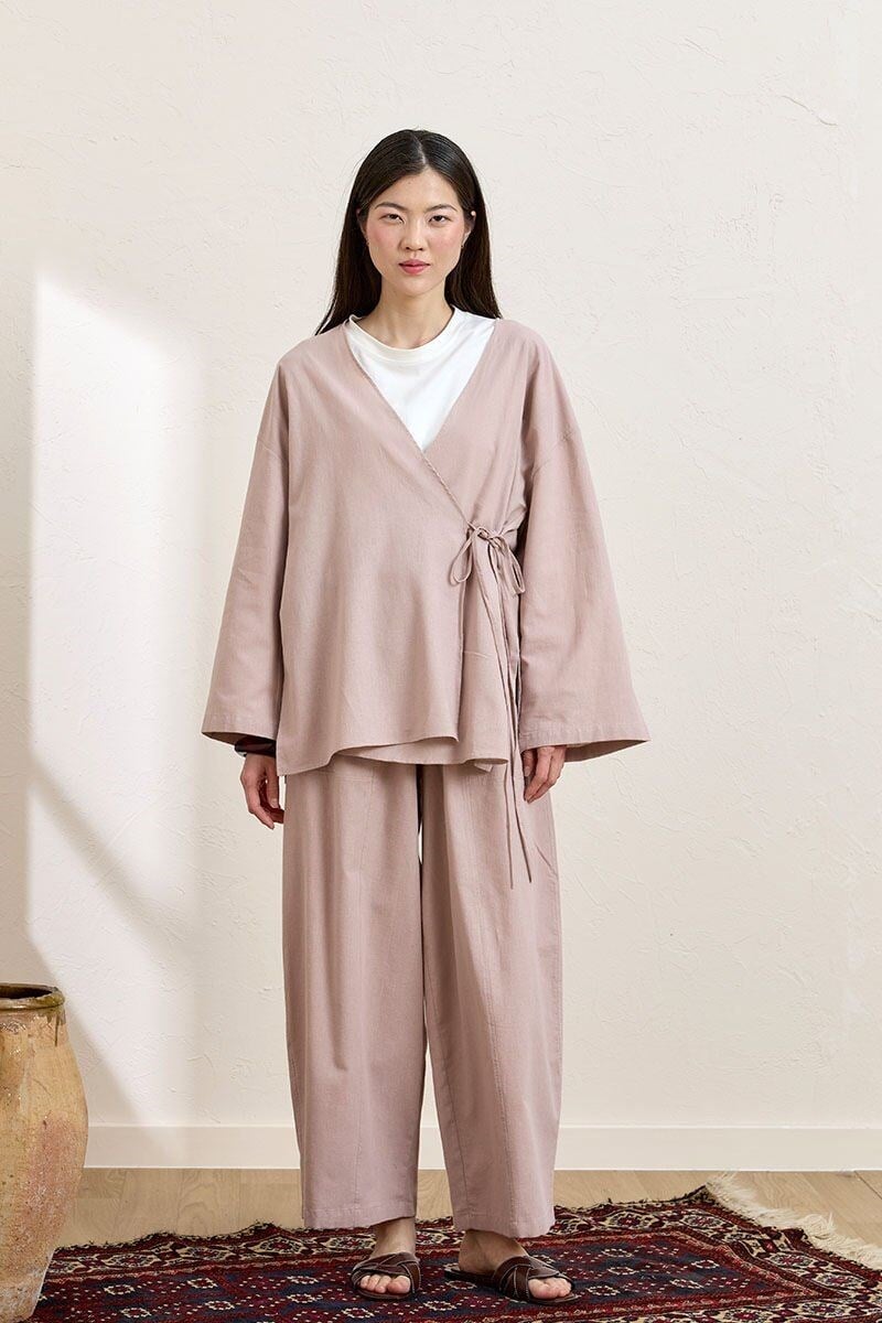 Soft Pembe Organik Keten Şalvar Pantolon