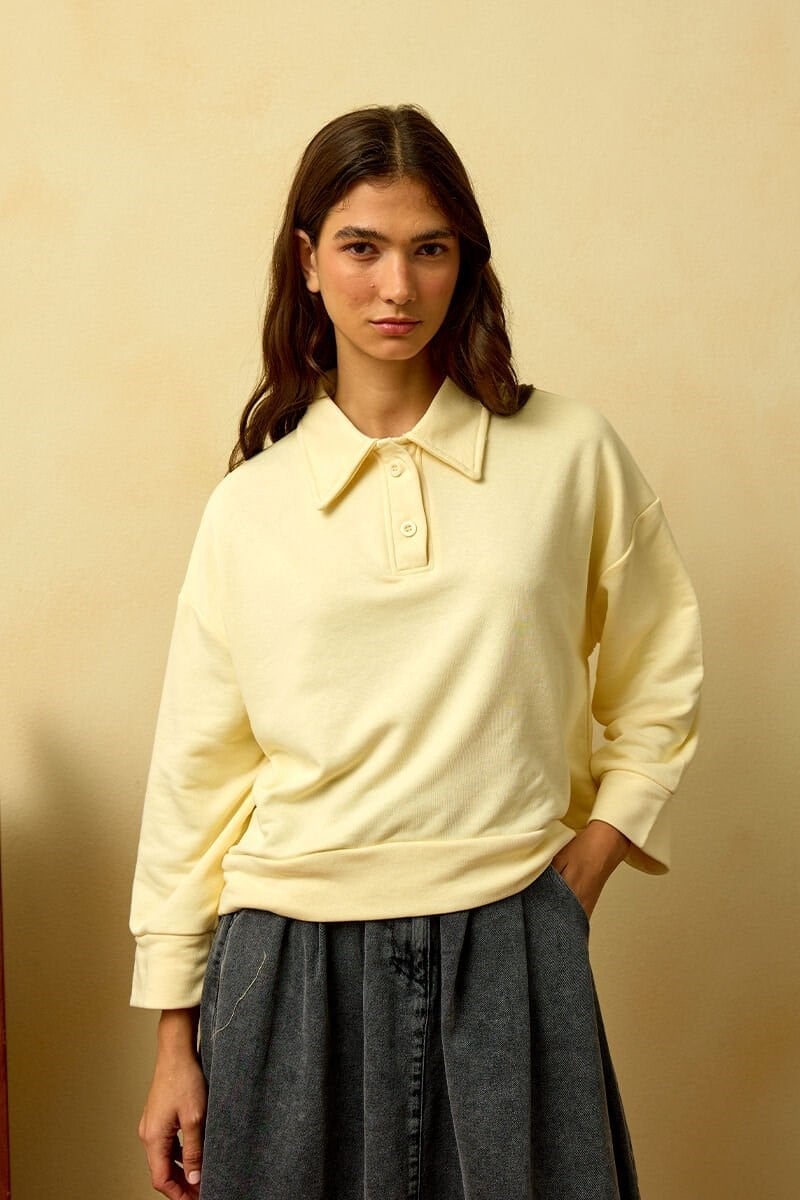 Tereyağ Sarısı Polo Yaka Crop