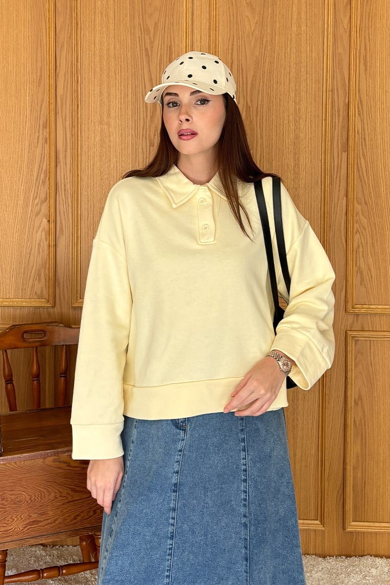 Tereyağ Sarısı Polo Yaka Crop