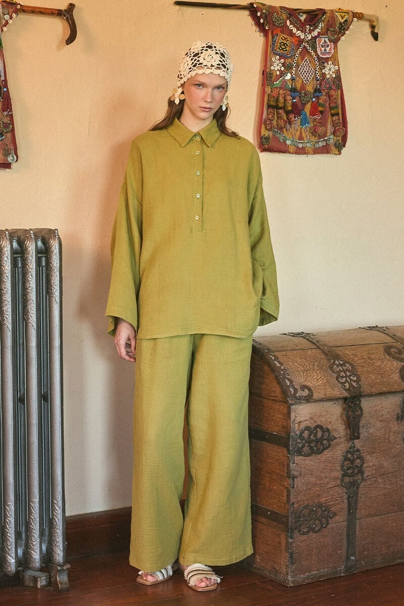 Yeşil Müslin Tunik & Pantolon Takım