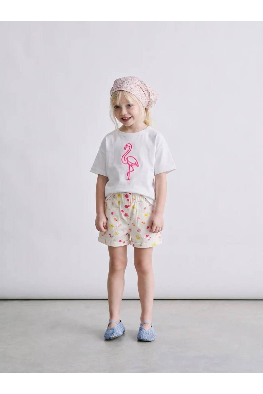 Flamingo Desenli Tshirt ve Şort Kız Çocuk İkili Takım