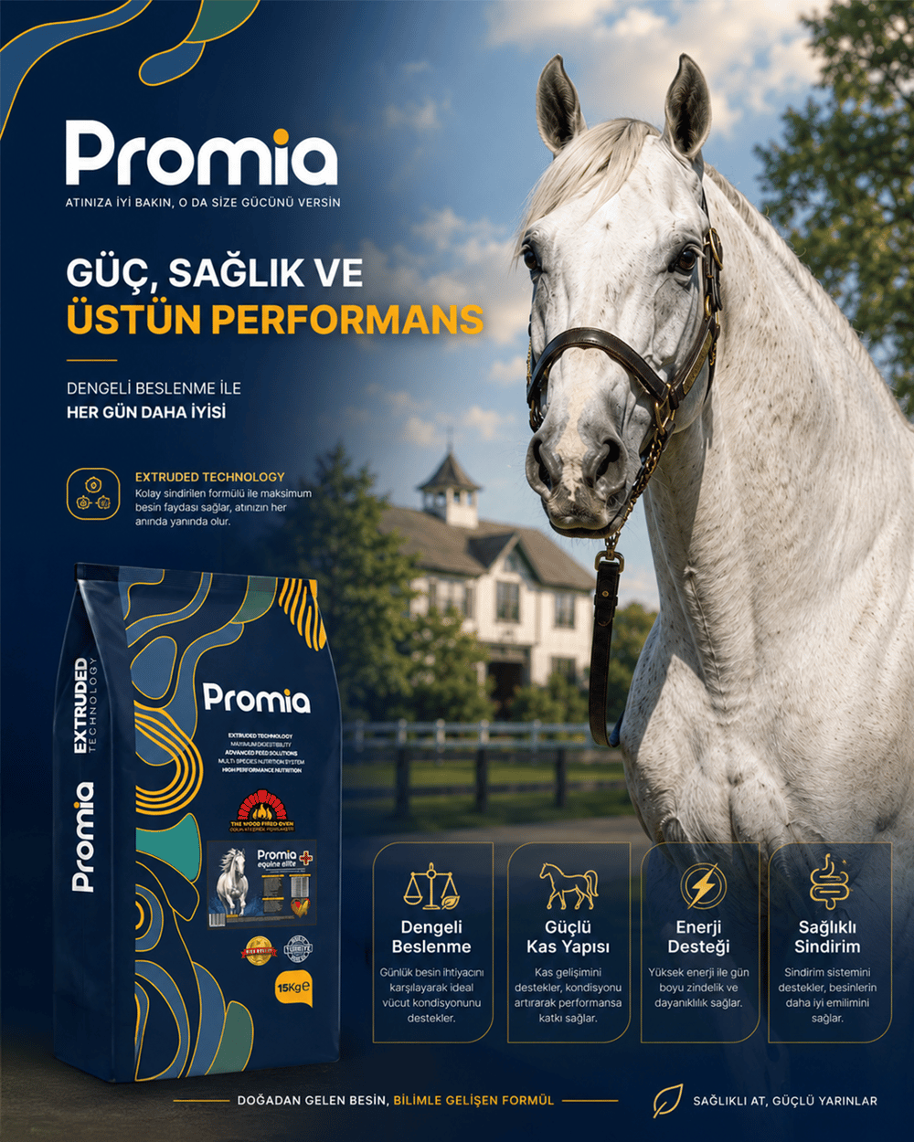 Promia Equine Elite+ Yetişkin Atlar İçin Extrude Yem 15 KG