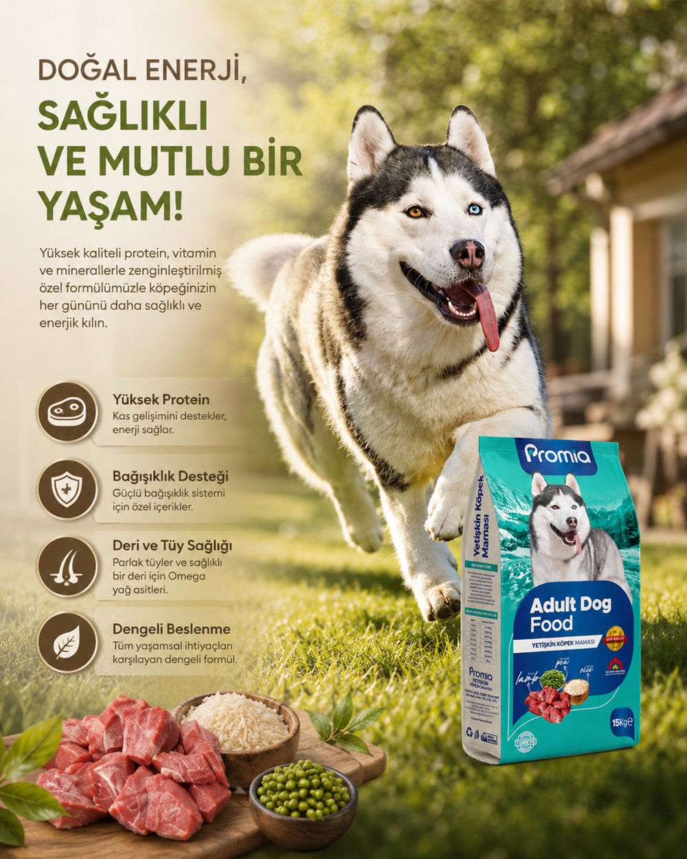 Promia Kuzu Etli Pirinçli Bezelye Köpek Maması 15 Kg