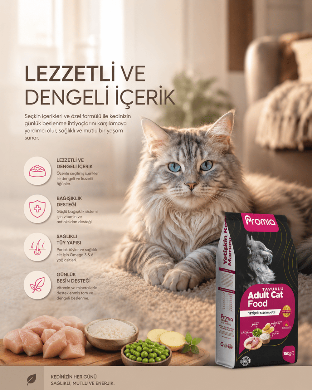 Promia Tavuklu Kısırlaştırılmış Yetişkin Kedi Maması & Adult Cat 15kg