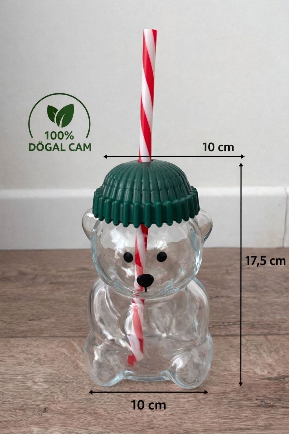 - Cam Ayıcık Figürlü İçecek Bardağı - 500 ml