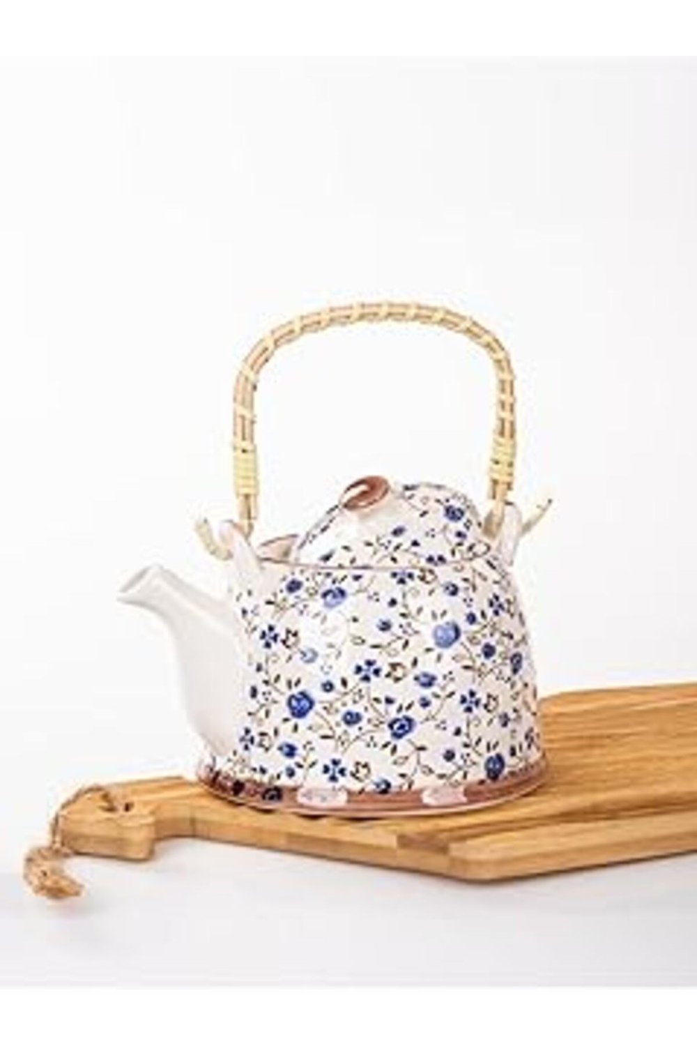 Mukko Hasır Saplı Porselen Demlik Çiçek Desenli, 900Ml Çay, Kahve, Bitki Çayı Sunum, Fan22
