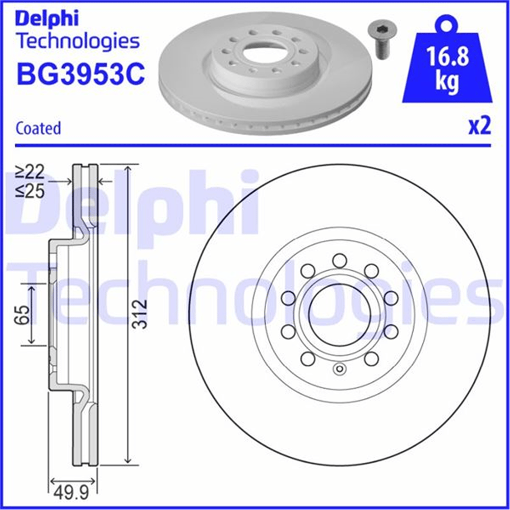 FREN DİSKİ ÖN VW PASSAT-GOLF5-GOLF6-GOLF7-CADDY-A3-LEON-FORD CONNECT 23> ÇAP: 312mm. KALINLIK: 25mm Delik: 5