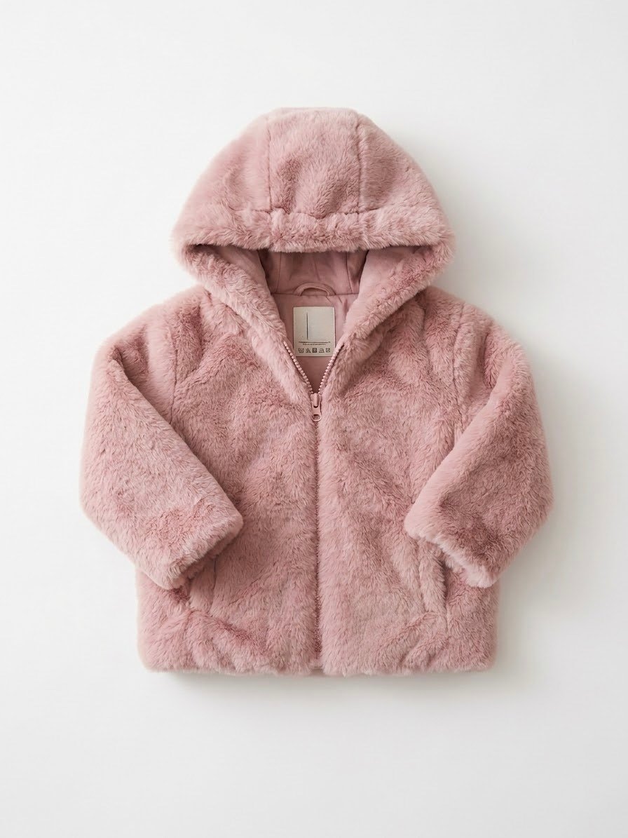 İçi astarlı pembe peluş mont