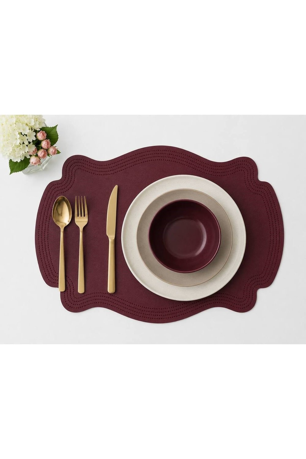 6 Kişilik Deri Nakışlı Amerikan Servis 33 x 45 cm & 6 Adet Bardak Altlığı Hediyeli