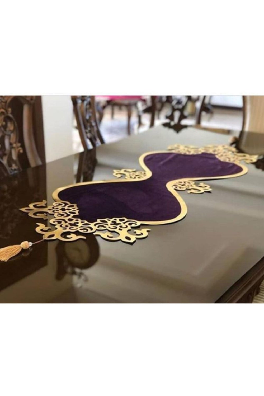 Osmanlı Oval Desenli Tekli Kadife Runner